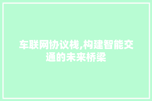 车联网协议栈,构建智能交通的未来桥梁