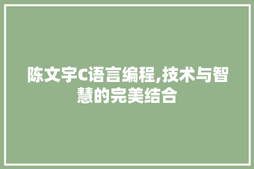 陈文宇C语言编程,技术与智慧的完美结合