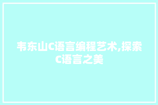 韦东山C语言编程艺术,探索C语言之美