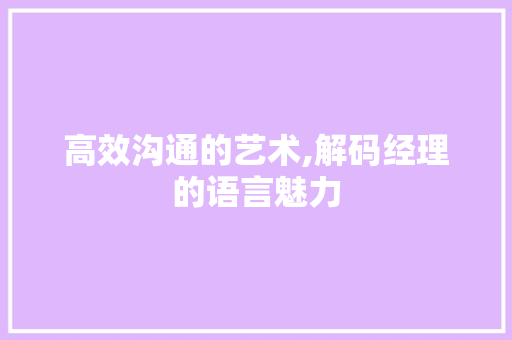 高效沟通的艺术,解码经理的语言魅力