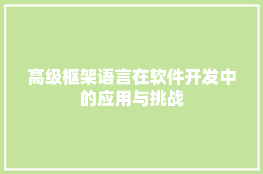 高级框架语言在软件开发中的应用与挑战