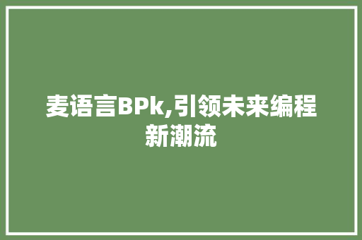 麦语言BPk,引领未来编程新潮流 建站教程