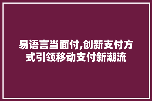 易语言当面付,创新支付方式引领移动支付新潮流