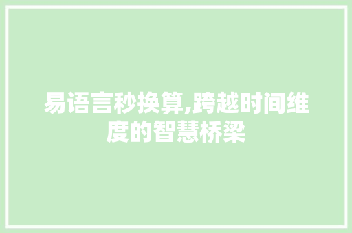 易语言秒换算,跨越时间维度的智慧桥梁