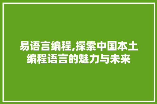 易语言编程,探索中国本土编程语言的魅力与未来