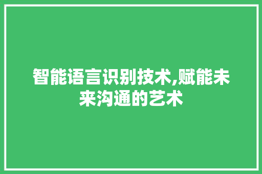 智能语言识别技术,赋能未来沟通的艺术