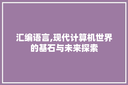 汇编语言,现代计算机世界的基石与未来探索