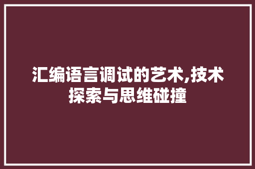 汇编语言调试的艺术,技术探索与思维碰撞