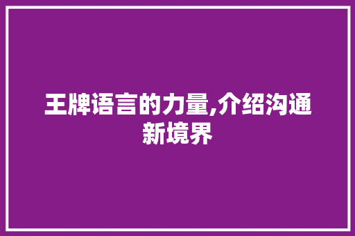 王牌语言的力量,介绍沟通新境界