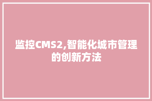 监控CMS2,智能化城市管理的创新方法