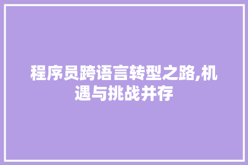 程序员跨语言转型之路,机遇与挑战并存