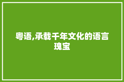 粤语,承载千年文化的语言瑰宝 建站教程