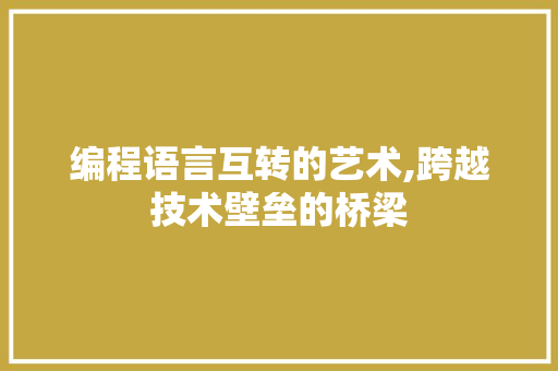 编程语言互转的艺术,跨越技术壁垒的桥梁 建站教程