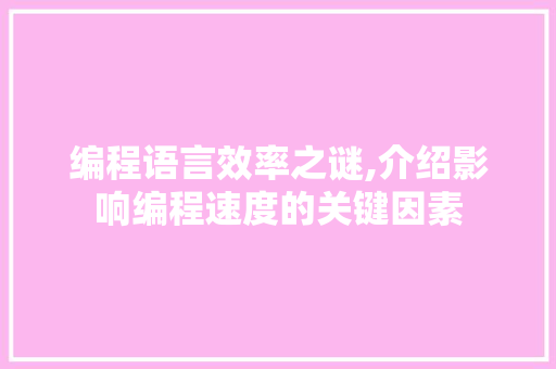 编程语言效率之谜,介绍影响编程速度的关键因素