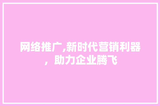 网络推广,新时代营销利器，助力企业腾飞