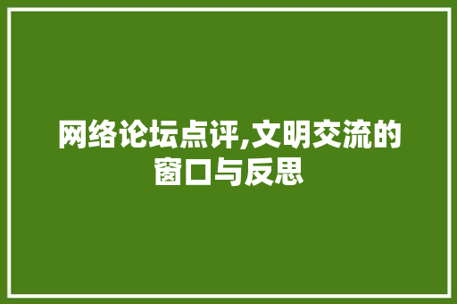 网络论坛点评,文明交流的窗口与反思