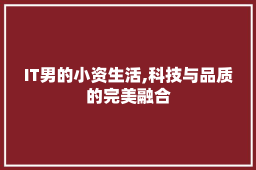 IT男的小资生活,科技与品质的完美融合