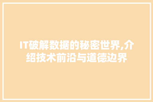 IT破解数据的秘密世界,介绍技术前沿与道德边界