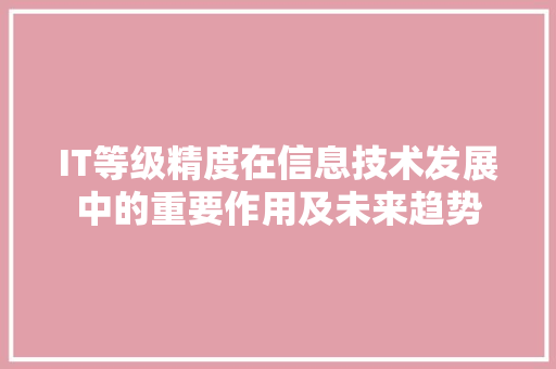 IT等级精度在信息技术发展中的重要作用及未来趋势