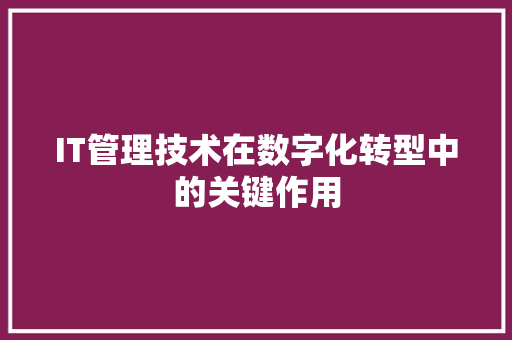 IT管理技术在数字化转型中的关键作用 友链在线