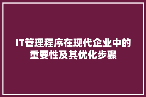 IT管理程序在现代企业中的重要性及其优化步骤