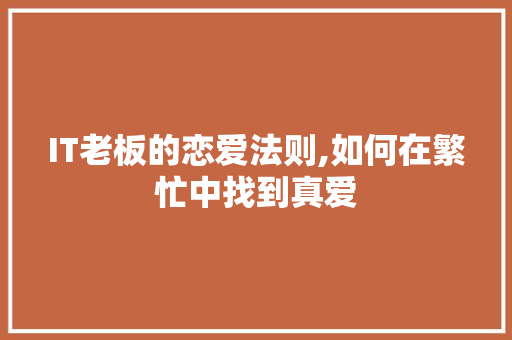 IT老板的恋爱法则,如何在繁忙中找到真爱