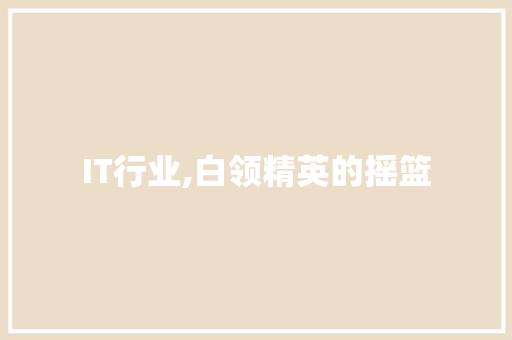 IT行业,白领精英的摇篮