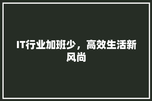 IT行业加班少，高效生活新风尚