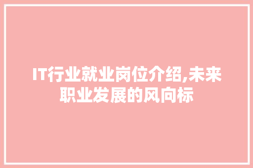 IT行业就业岗位介绍,未来职业发展的风向标