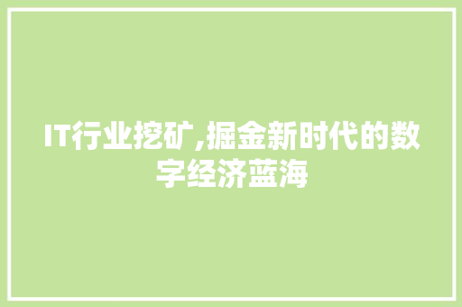 IT行业挖矿,掘金新时代的数字经济蓝海 SEO教程
