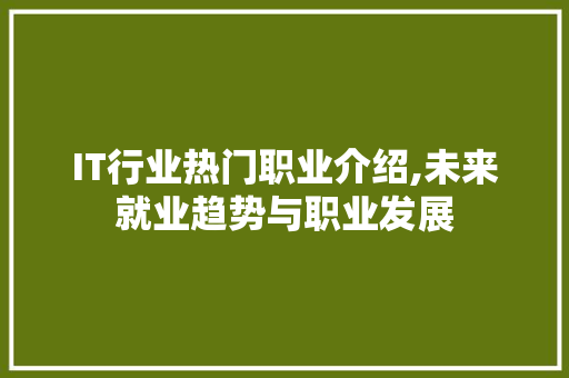 IT行业热门职业介绍,未来就业趋势与职业发展