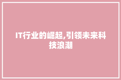 IT行业的崛起,引领未来科技浪潮