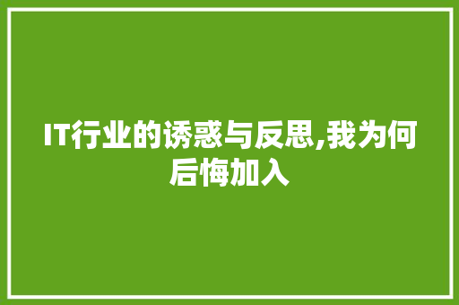 IT行业的诱惑与反思,我为何后悔加入