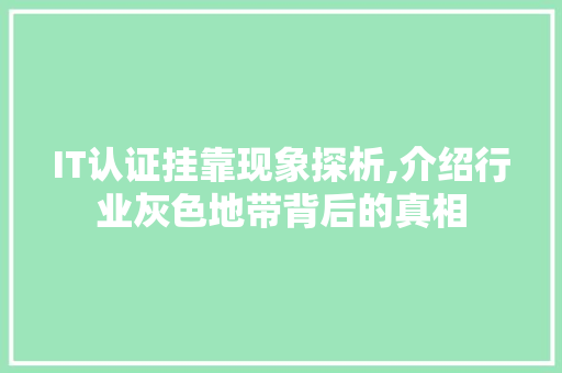 IT认证挂靠现象探析,介绍行业灰色地带背后的真相 SEO教程