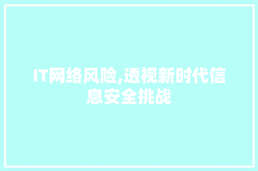 IT网络风险,透视新时代信息安全挑战