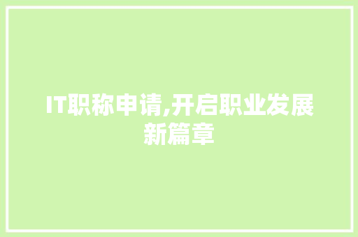 IT职称申请,开启职业发展新篇章