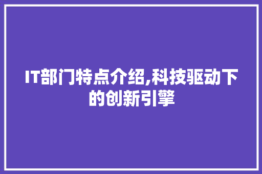 IT部门特点介绍,科技驱动下的创新引擎