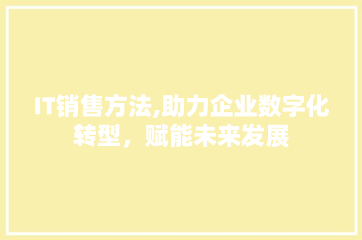 IT销售方法,助力企业数字化转型，赋能未来发展