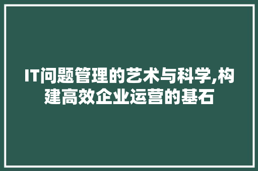IT问题管理的艺术与科学,构建高效企业运营的基石