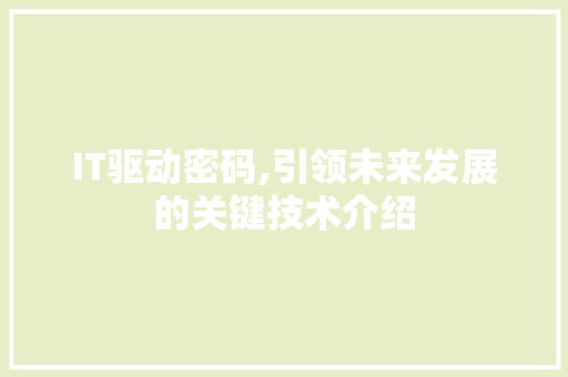 IT驱动密码,引领未来发展的关键技术介绍 Web前端