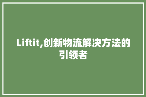 Liftit,创新物流解决方法的引领者