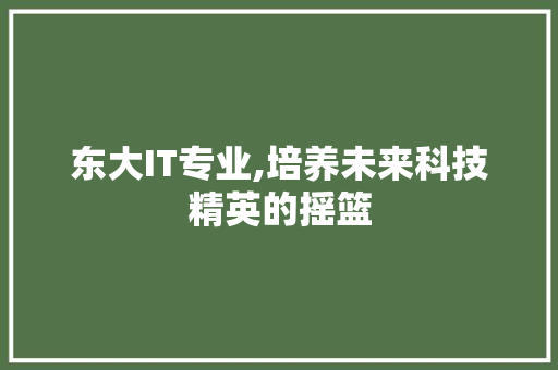 东大IT专业,培养未来科技精英的摇篮