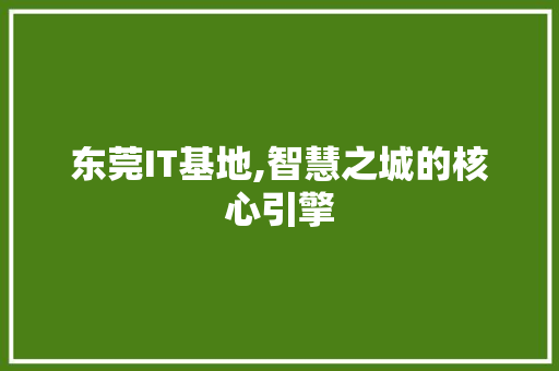 东莞IT基地,智慧之城的核心引擎 SEO教程