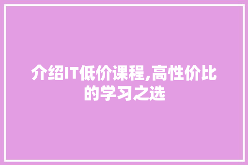 介绍IT低价课程,高性价比的学习之选