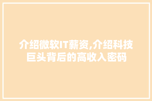 介绍微软IT薪资,介绍科技巨头背后的高收入密码