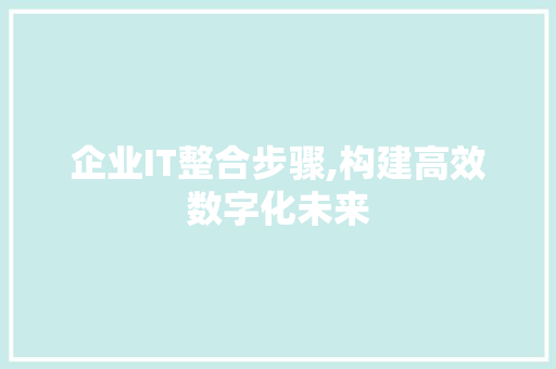 企业IT整合步骤,构建高效数字化未来