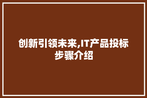 创新引领未来,IT产品投标步骤介绍