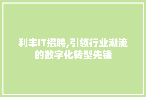利丰IT招聘,引领行业潮流的数字化转型先锋