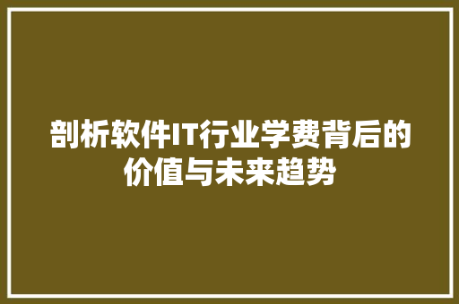 剖析软件IT行业学费背后的价值与未来趋势