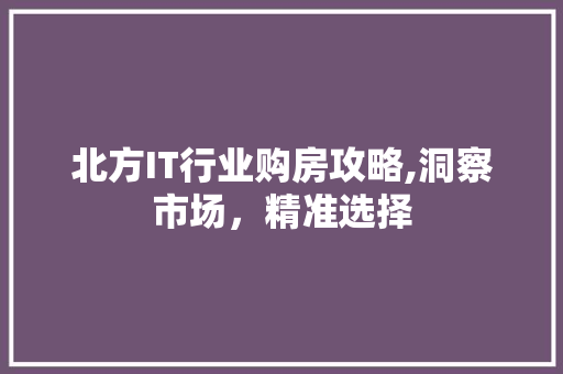 北方IT行业购房攻略,洞察市场，精准选择 Web前端